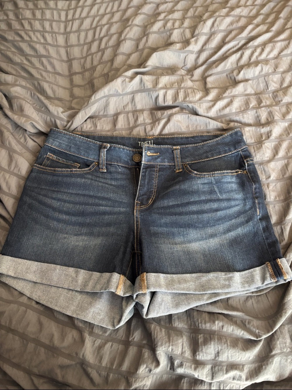 Time and Tru Dark Blue Rolled Hem Denim Shorts